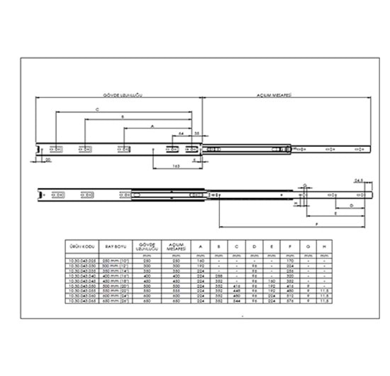 Canex Teleskopik Bilyalı Ray 43x25 cm