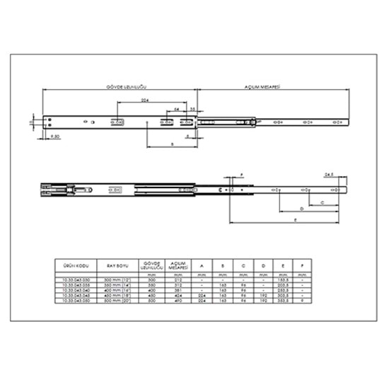 Canex Frenli Teleskopik Bilyalı Ray 43x35 cm