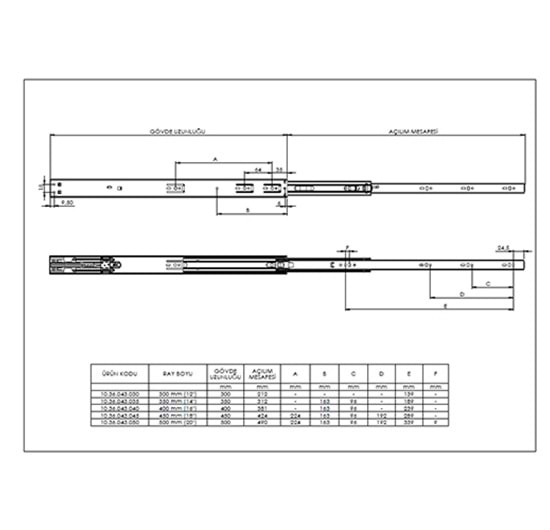 Canex Bas-Aç Telesk.Bilyalı Ray 43x35 cm ( 1 Takım )